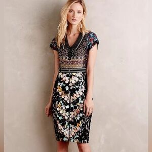 Byron Lars Black and Floral Midi Dress